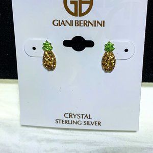 Crystal sterling silver pineapple stud earrings